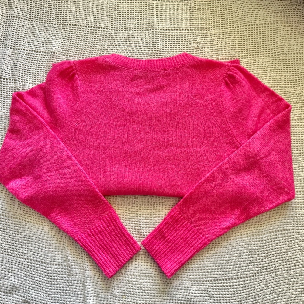 Loft Hot Pink Knit Sweater with Puff Sleeves XS Petite - Picture 7 of 13